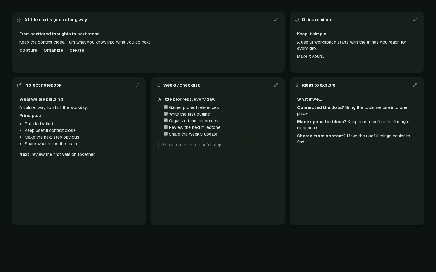 Captura do RockDash com links, notas e cards em uma página de demonstração.